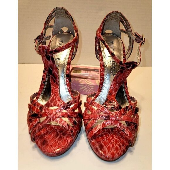 WHBM Faux Snakeskin Quinn Strappy Heel Peep Toe - Size 6M - Picture 3 of 11